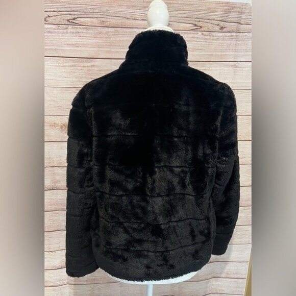 Reversible black faux fur coat size S/M - Picture 3 of 7